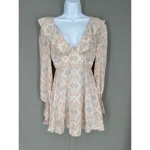 Free People Top Womens XS Beige Tunic Ruffle Boho Long Sleeve Fairy Bohemian